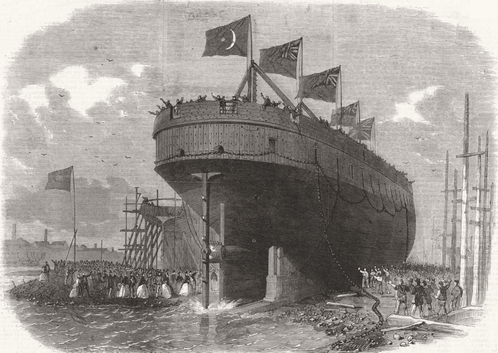 GLASGOW.Launch.Osman Ghazy, ironclad steam-ram, built for Turkish Govt at 1864